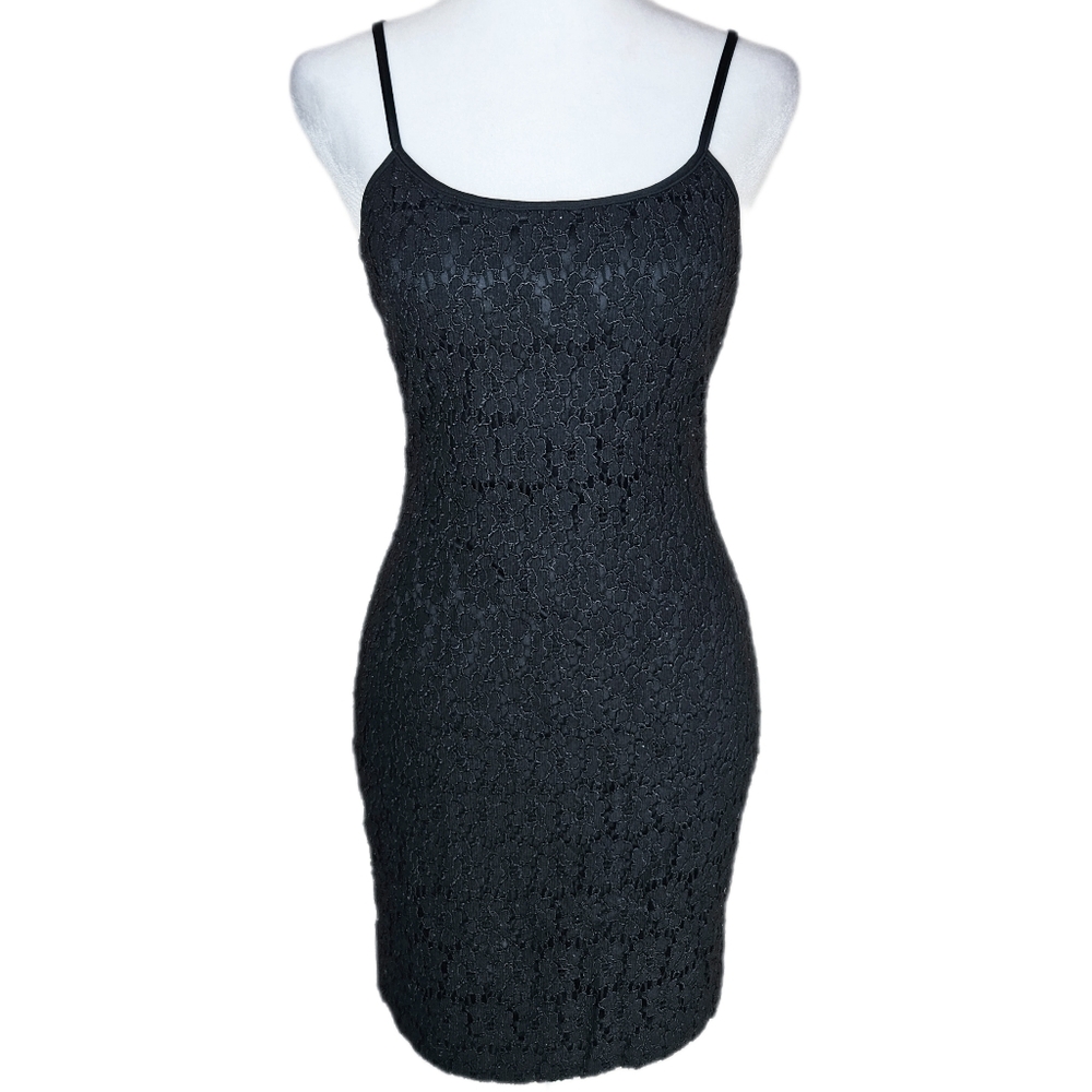 Vintage 90s Mini Slip Dress Lace Overlay Women's XS LBD Spaghetti Strap Y2K Club